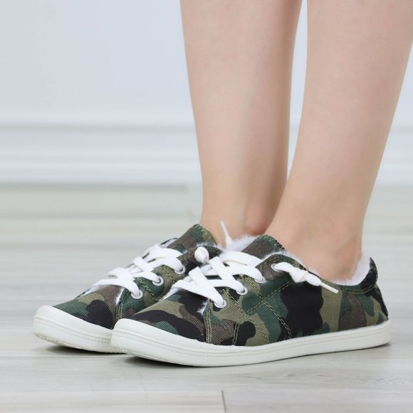 Camouflage Women's Flat Sneakers Canvas Lace Up Round Toe Warm Knit Lining - Picture 5 of 13